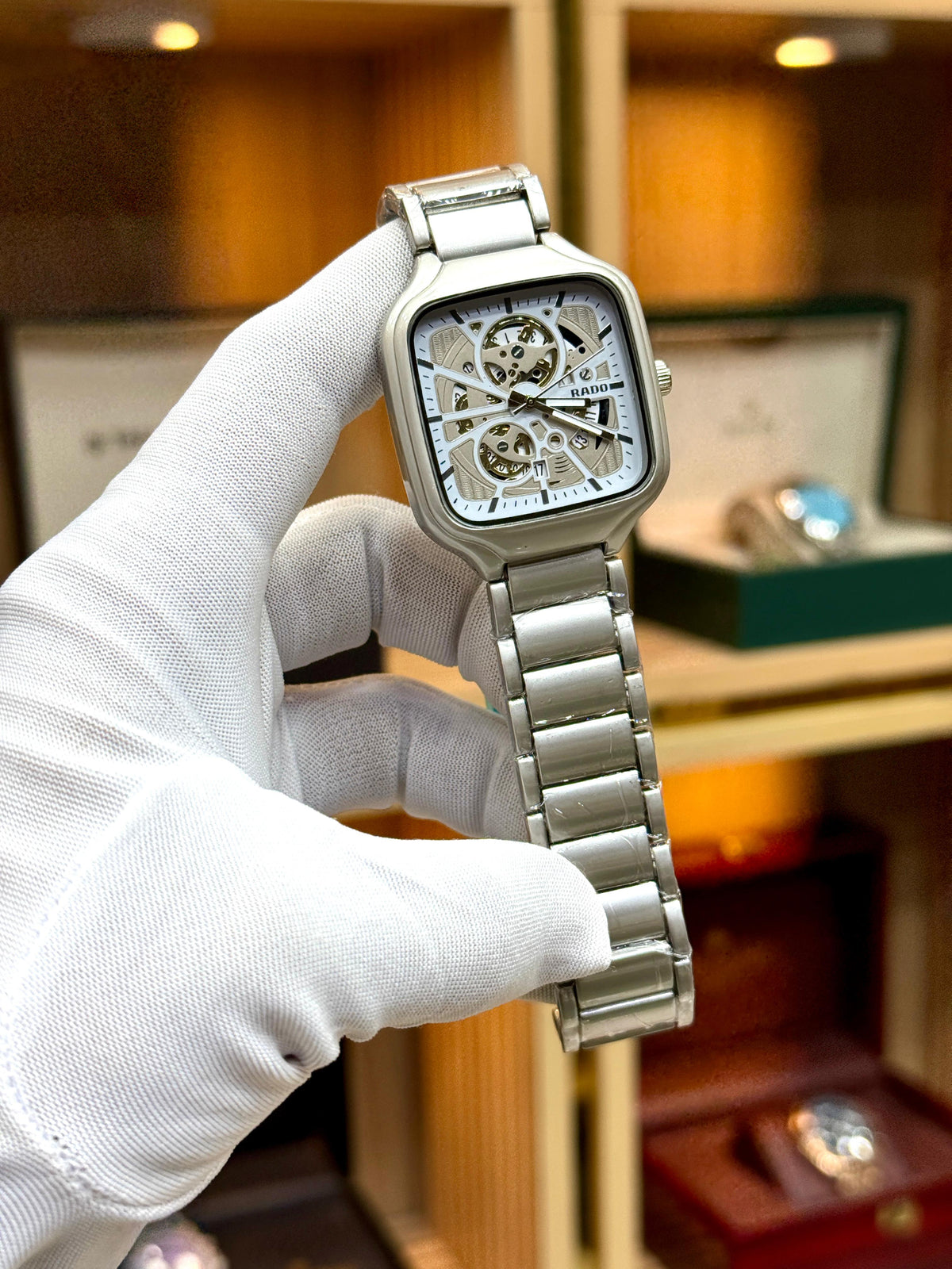 Rado Silver Skeleton Square Watch
