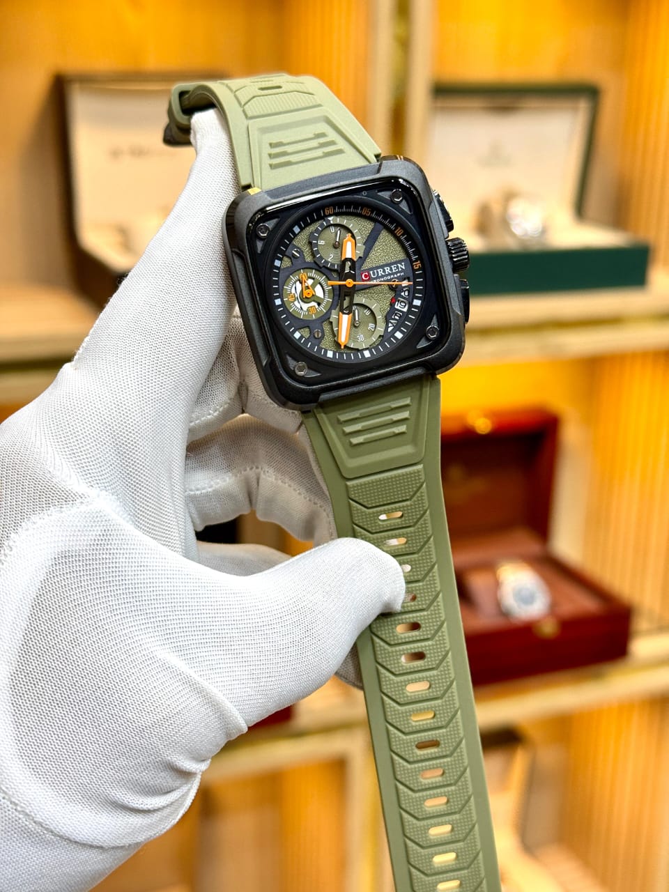 Curren Sporty Chronograph Watch - Green strap